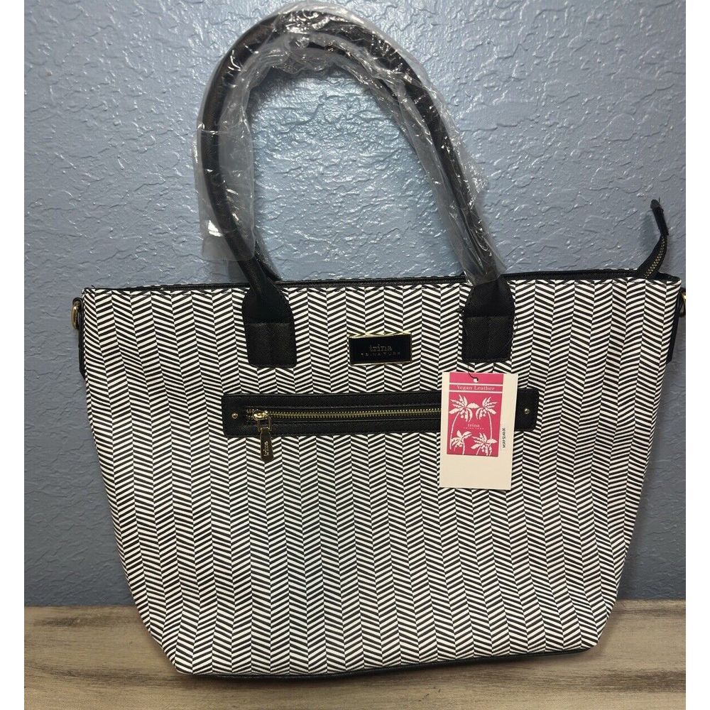 Trina Turk Large Shoulder Tote Bag/ Purse Black/white W/detachable Strap New #26
